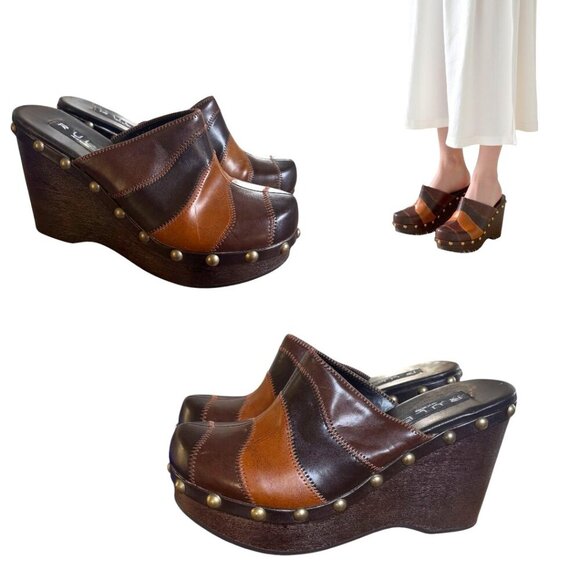 Steve Madden Shoes - 90's y2k VTG. PATCHWORK WEASTERN STUDDED WEDGE CLOGS RULE STEVE MADDEN 7 EUC